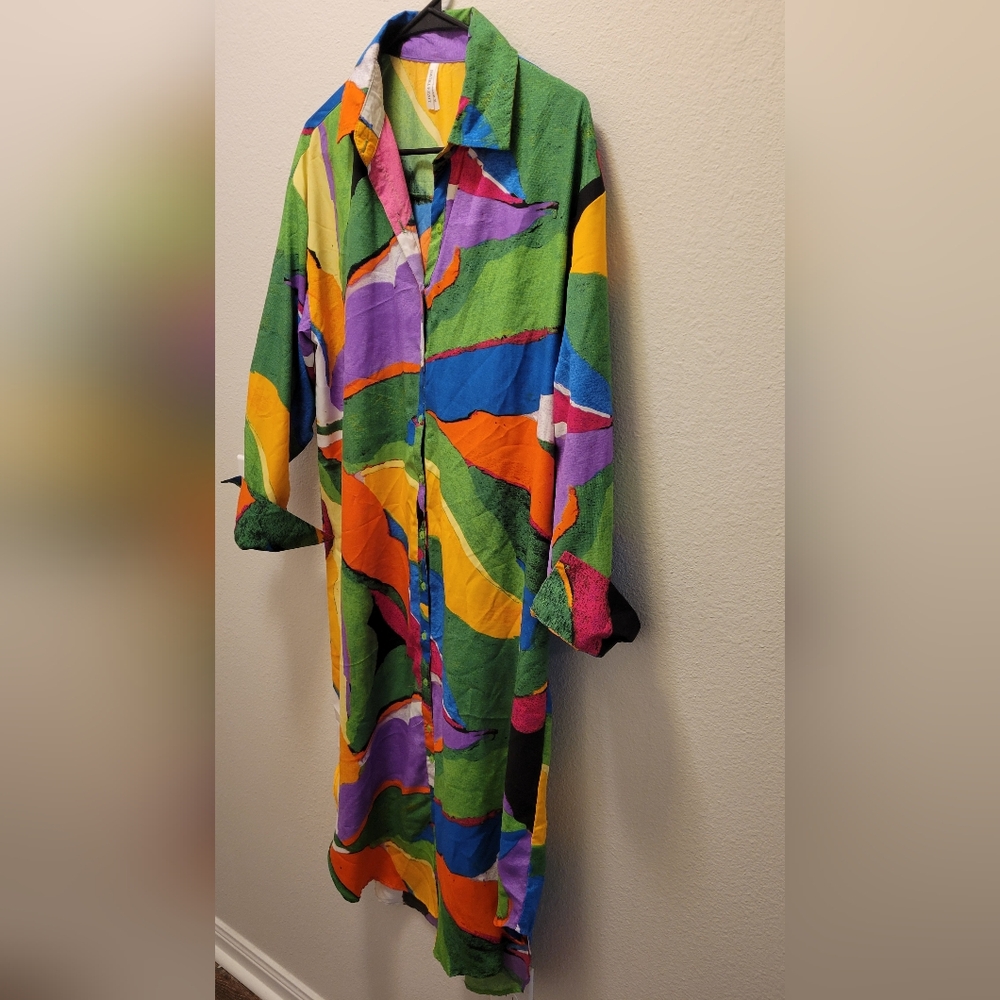 Colorful Abstract Button-Up Shirt Dress